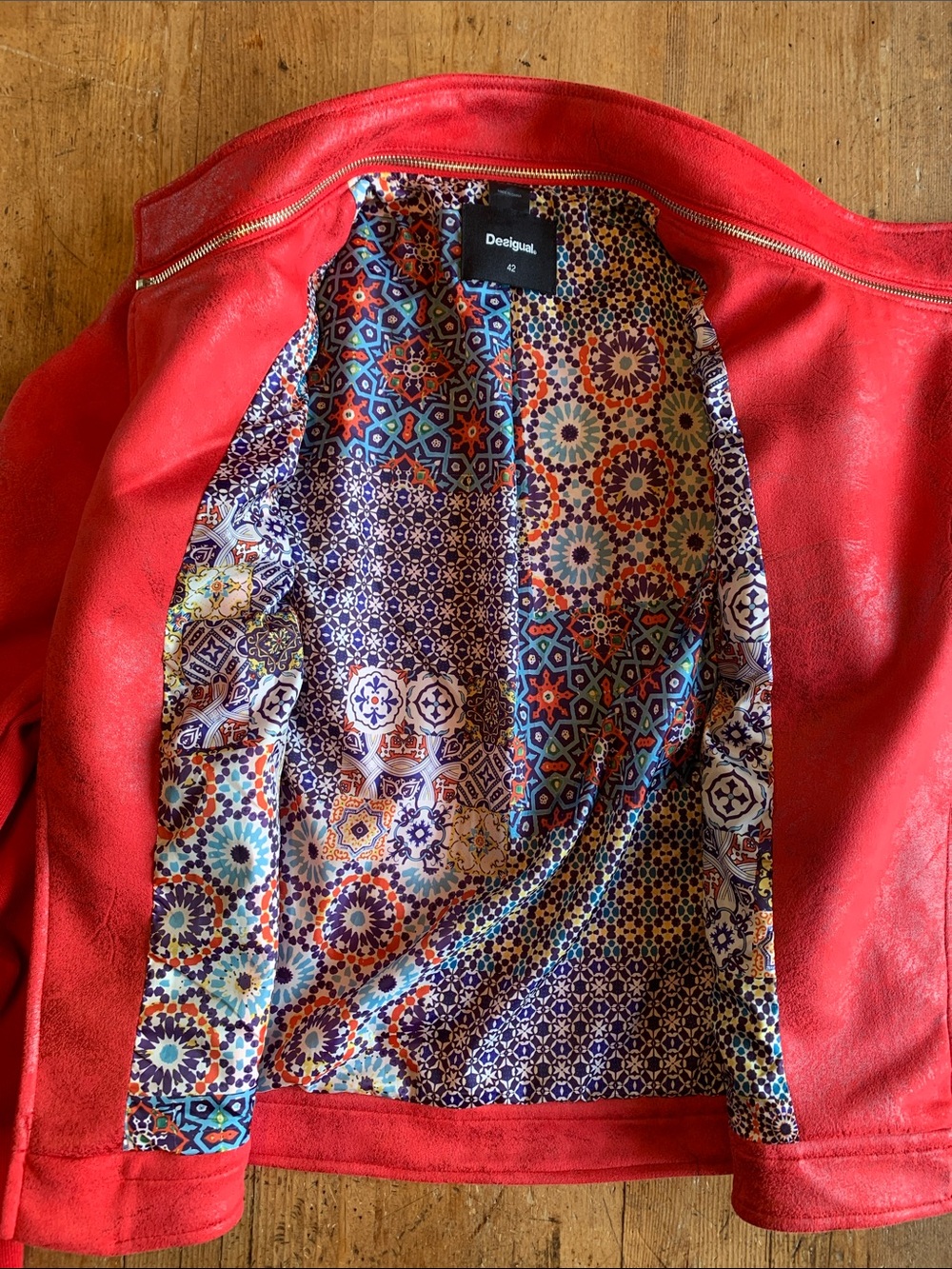 Desigual Women's Red Moto Asymmetrical Zip Leather Jacket - Picture 14 of 16